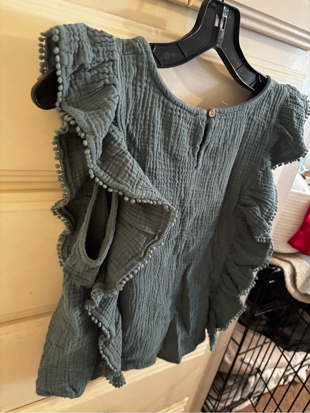 easel Ruffled Crinkle Gauze Blouse in Teal Green - Picture 6 of 6
